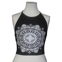 Womens Mandala Print Sleeveless Black Halterneck Tank Crop Tops Vest Blouse T-Shirt #3546