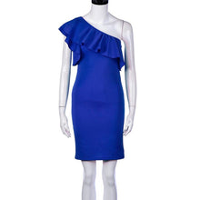 Womens Summer 2017 Elegant Ruffle Asymmetrical Neck Ladies Party Dresses Sheath Bodycon Vestidos Mini Dress Blue Red Black #23