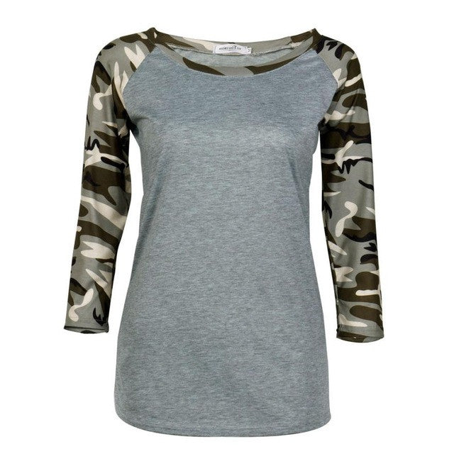 Womens Tops Camouflage Patchwork Loose Casual Top Autumn Outwear Basic Pullover Tops Moda Feminina#C108