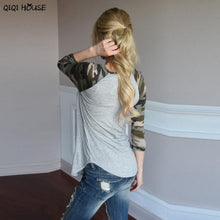 Womens Tops Camouflage Patchwork Loose Casual Top Autumn Outwear Basic Pullover Tops Moda Feminina#C108
