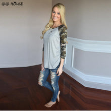 Womens Tops Camouflage Patchwork Loose Casual Top Autumn Outwear Basic Pullover Tops Moda Feminina#C108