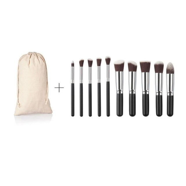 Wooden Handle + Animal Hair And Fiber 10PCS/1Set Cosmetic Makeup Brush Brushes Set Foundation Powder Eyeshadow Anne