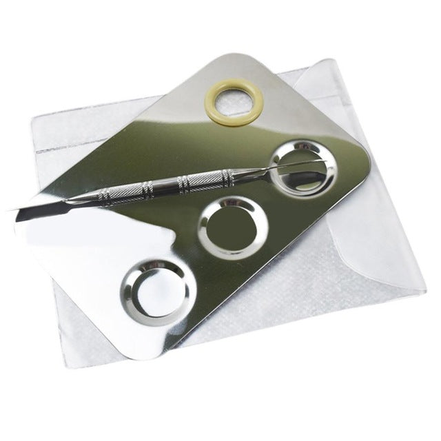 fresh 14.8cmX10cm Nail Art Palette Cosmetic Mixing Palette Set Ring Manicure Nail Tool Stainless steel Material Anne