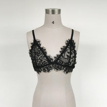 mokingtop Bustier Top Women Lace Tassel Floral Cropped Sexy Black Lace Transparent Bralette Top Chalecos Mujer#A11