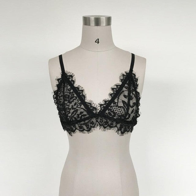 mokingtop Bustier Top Women Lace Tassel Floral Cropped Sexy Black Lace Transparent Bralette Top Chalecos Mujer#A11