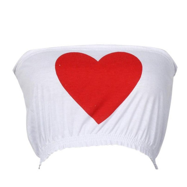 mokingtop Crop Top Sexy Off Shoulder Printed Heart Kawaii Tanks Top Strapless Bustier Bra Tops Canotta Intima Donna#121