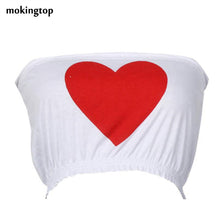mokingtop Crop Top Sexy Off Shoulder Printed Heart Kawaii Tanks Top Strapless Bustier Bra Tops Canotta Intima Donna#121