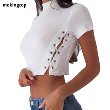 mokingtop Crop Tops Women 2017 Sexy Slim Fit Tee Bandage Korean Turtleneck Short Sleeve Shirt Kleding Vrouwen#0521