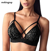 mokingtop Floral Cropped Top Cross Bandage Lace Bralette Bra Hollow Halter Top Cropped For Women Blusa Com Renda#121