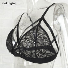 mokingtop Floral Cropped Top Cross Bandage Lace Bralette Bra Hollow Halter Top Cropped For Women Blusa Com Renda#121