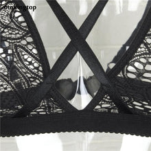 mokingtop Floral Cropped Top Cross Bandage Lace Bralette Bra Hollow Halter Top Cropped For Women Blusa Com Renda#121
