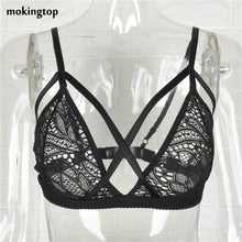 mokingtop Floral Cropped Top Cross Bandage Lace Bralette Bra Hollow Halter Top Cropped For Women Blusa Com Renda#121
