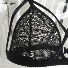 mokingtop Floral Cropped Top Cross Bandage Lace Bralette Bra Hollow Halter Top Cropped For Women Blusa Com Renda#121