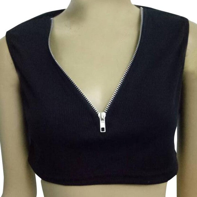 mokingtop Knitted Woman Sleeveless Bodycon Tank Top Zipper Black Backless Vest Sutia Strappy Chalecos Mujer#121