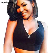 mokingtop Knitted Woman Sleeveless Bodycon Tank Top Zipper Black Backless Vest Sutia Strappy Chalecos Mujer#121