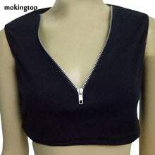 mokingtop Knitted Woman Sleeveless Bodycon Tank Top Zipper Black Backless Vest Sutia Strappy Chalecos Mujer#121