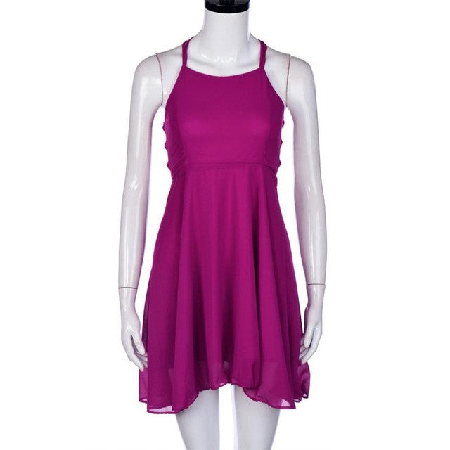 mokingtop Off Shoulder Dress Chiffon Bandage Backless Summer Dress Sleeveless Party Mini Dress Vestidos Curtos#121