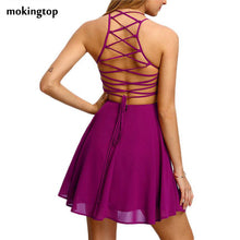 mokingtop Off Shoulder Dress Chiffon Bandage Backless Summer Dress Sleeveless Party Mini Dress Vestidos Curtos#121