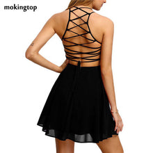 mokingtop Off Shoulder Dress Chiffon Bandage Backless Summer Dress Sleeveless Party Mini Dress Vestidos Curtos#121