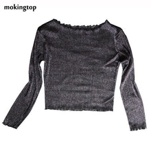 mokingtop Perspective Tshirt Women Sexy Black Hollow Out Shirt Slim Long Sleeve Spring Tee Tops Vetements#121