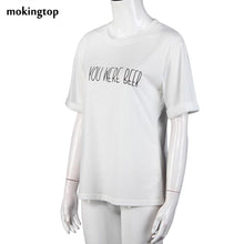 mokingtop Summer T Shirt Basic White Letter Printed Women Tshirt Short Sleeve Casual Youth Girls Shirt Kleding Vrouwen#121