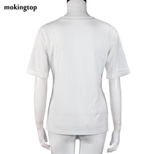 mokingtop Summer T Shirt Basic White Letter Printed Women Tshirt Short Sleeve Casual Youth Girls Shirt Kleding Vrouwen#121