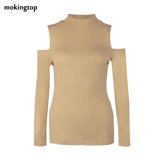 mokingtop Sweater Women Off Shoulder Slim Pullovers Warm Long Sleeve Knitted Outwear Sweaters Sueter Mujer#A11
