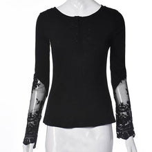 mokingtop Tshirt Women Patchwork Lace Long Sleeve Casual Tshirt Slim Sexy Backless Women Tee Tops Camisetas Manga Larga Mujer#12