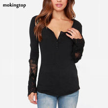 mokingtop Tshirt Women Patchwork Lace Long Sleeve Casual Tshirt Slim Sexy Backless Women Tee Tops Camisetas Manga Larga Mujer#12
