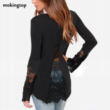 mokingtop Tshirt Women Patchwork Lace Long Sleeve Casual Tshirt Slim Sexy Backless Women Tee Tops Camisetas Manga Larga Mujer#12