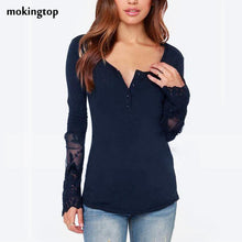 mokingtop Tshirt Women Patchwork Lace Long Sleeve Casual Tshirt Slim Sexy Backless Women Tee Tops Camisetas Manga Larga Mujer#12