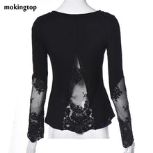 mokingtop Tshirt Women Patchwork Lace Long Sleeve Casual Tshirt Slim Sexy Backless Women Tee Tops Camisetas Manga Larga Mujer#12